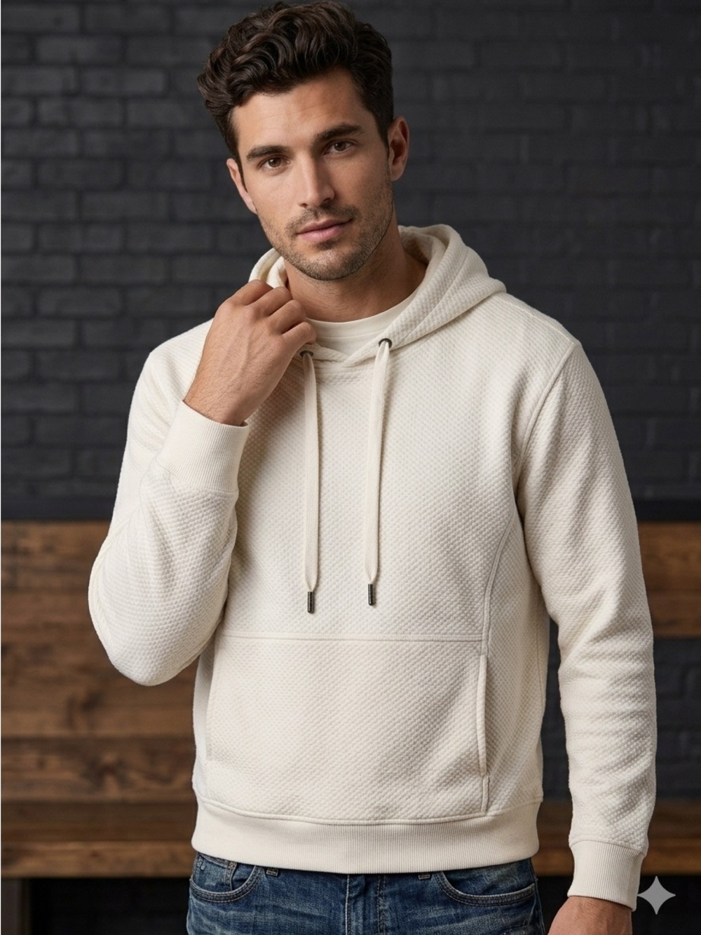 Avalanche Outdoor Supply Co Mens Cream Textured Quilted Hoodie Sweatshirt L